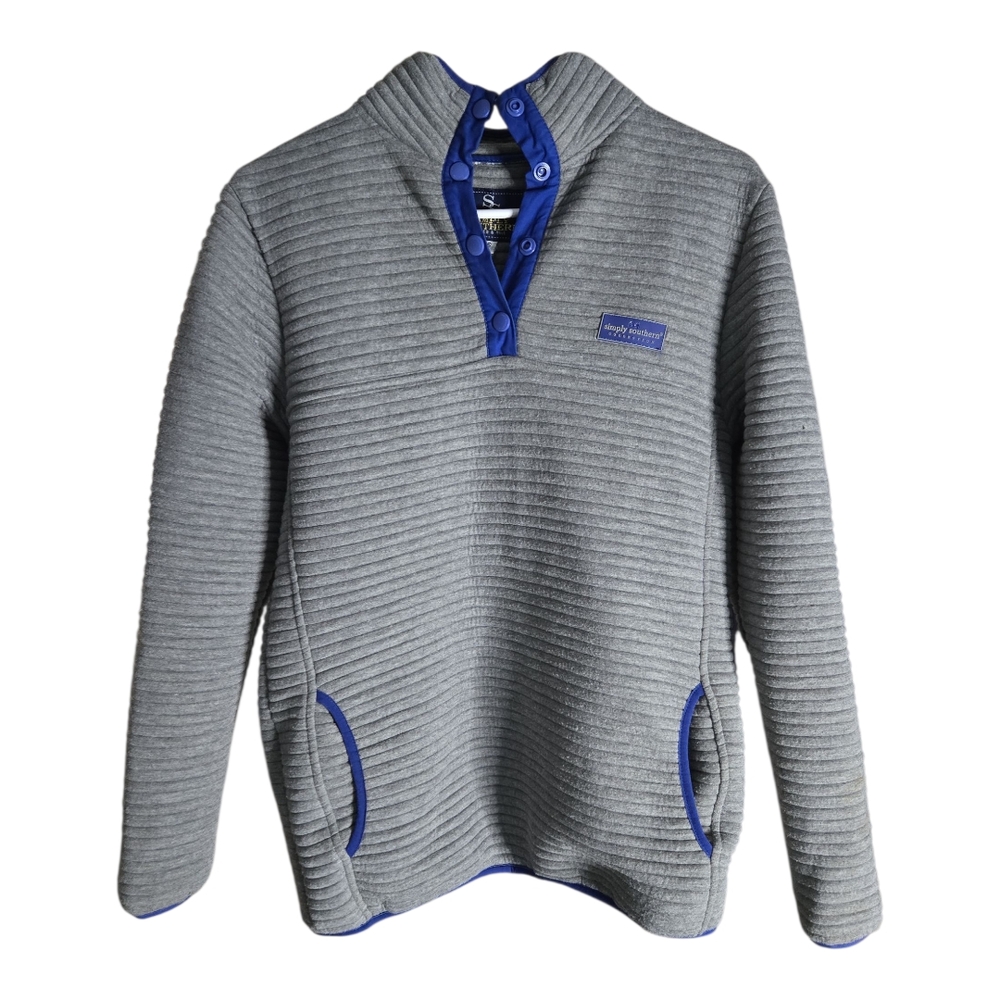 Simply Southern Gray and Blue Pullover Sweater
